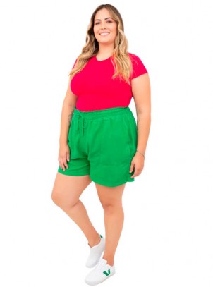 Shorts Feminino Plus Size Verde Liocel