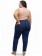 Calça Plus Size Jeans, Mom Alta, Azul Escuro, Com Bolsos