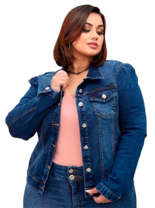 Jaqueta Feminina Jeans Plus Size Com Elastano