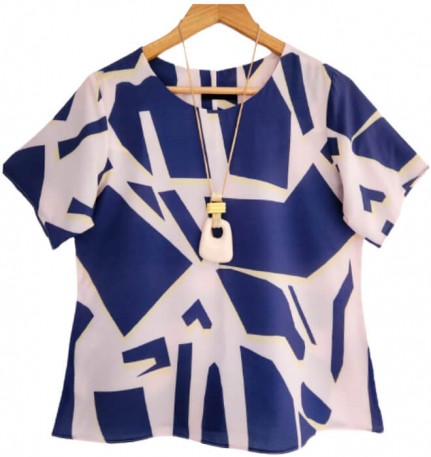 Blusa Feminina Plus Size Estampa Geométrica Azul