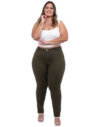 Calça Feminina Plus Size Skinny Sarja Verde