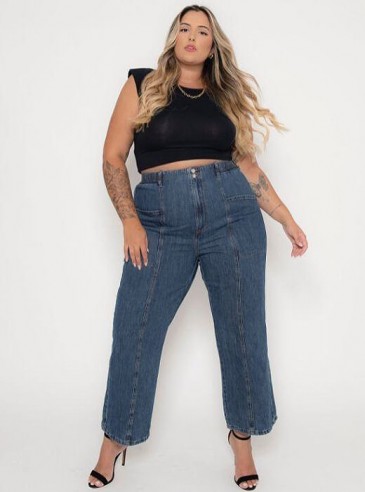 Calça Jeans Plus Size Reta Cós Elástico