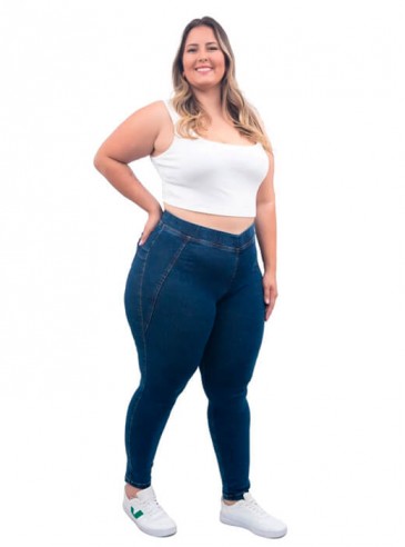 Calça Jegging Plus Size Azul Escuro Push Up