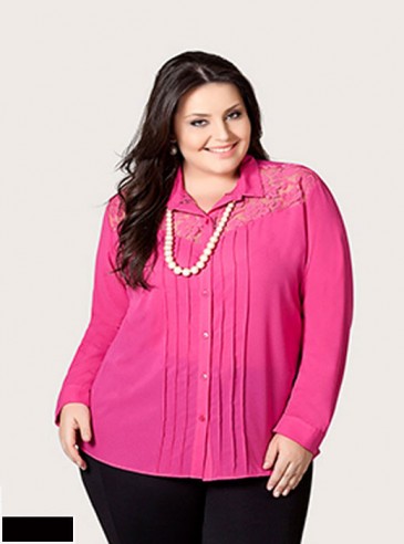 Camisa Plus Size Crepe e Renda