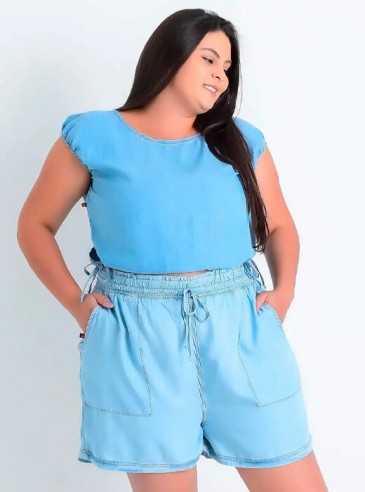 Shorts Feminino Plus Size Jeans Claro Liocel