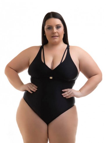 Maiô Plus Size Preto Sem Bojo Betyna