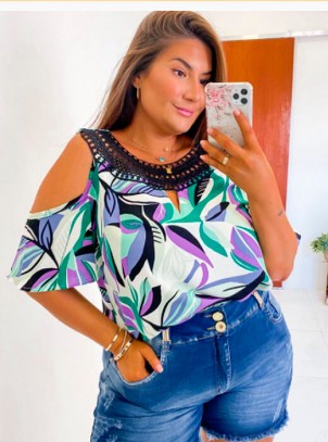 Blusa Ciganinha Estampada Plus Size Bruna