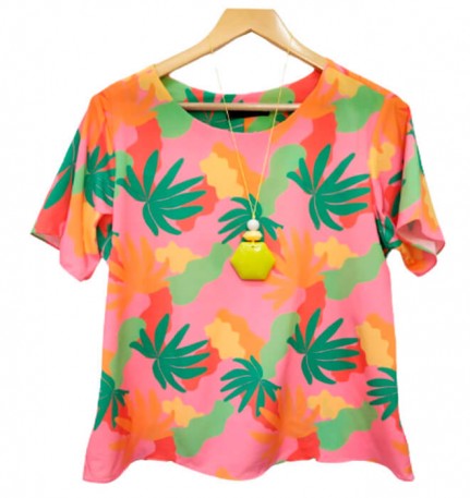 Blusa Feminina Plus Size Rosa Tropical