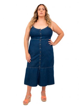 Vestido Plus Size Jeans Midi Elastex