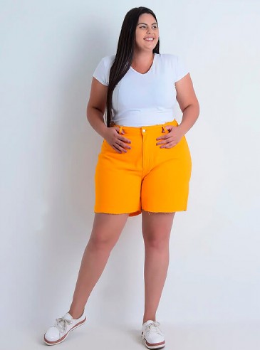 Bermuda Feminina Plus Size Laranja