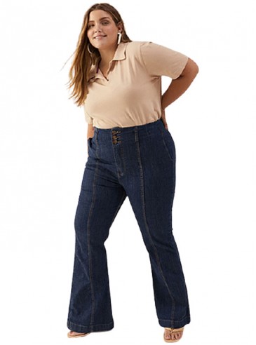 Calça Flare Plus Size Jeans Cintura Alta