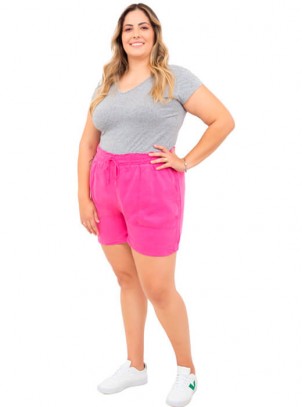 Shorts Feminino Plus Size Rosa Pink Liocel