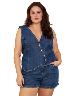 Colete Jeans Plus Size Botões Dourados